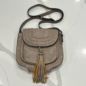 Antik Kraft Western Studded Faux Leather Gray Saddle Bag